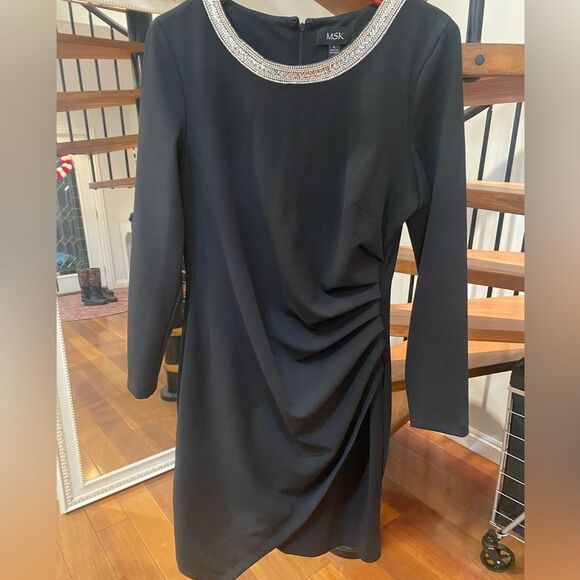 MSK Dresses & Skirts - MSK Black Long Sleeve Dress with Embellished Neckline
